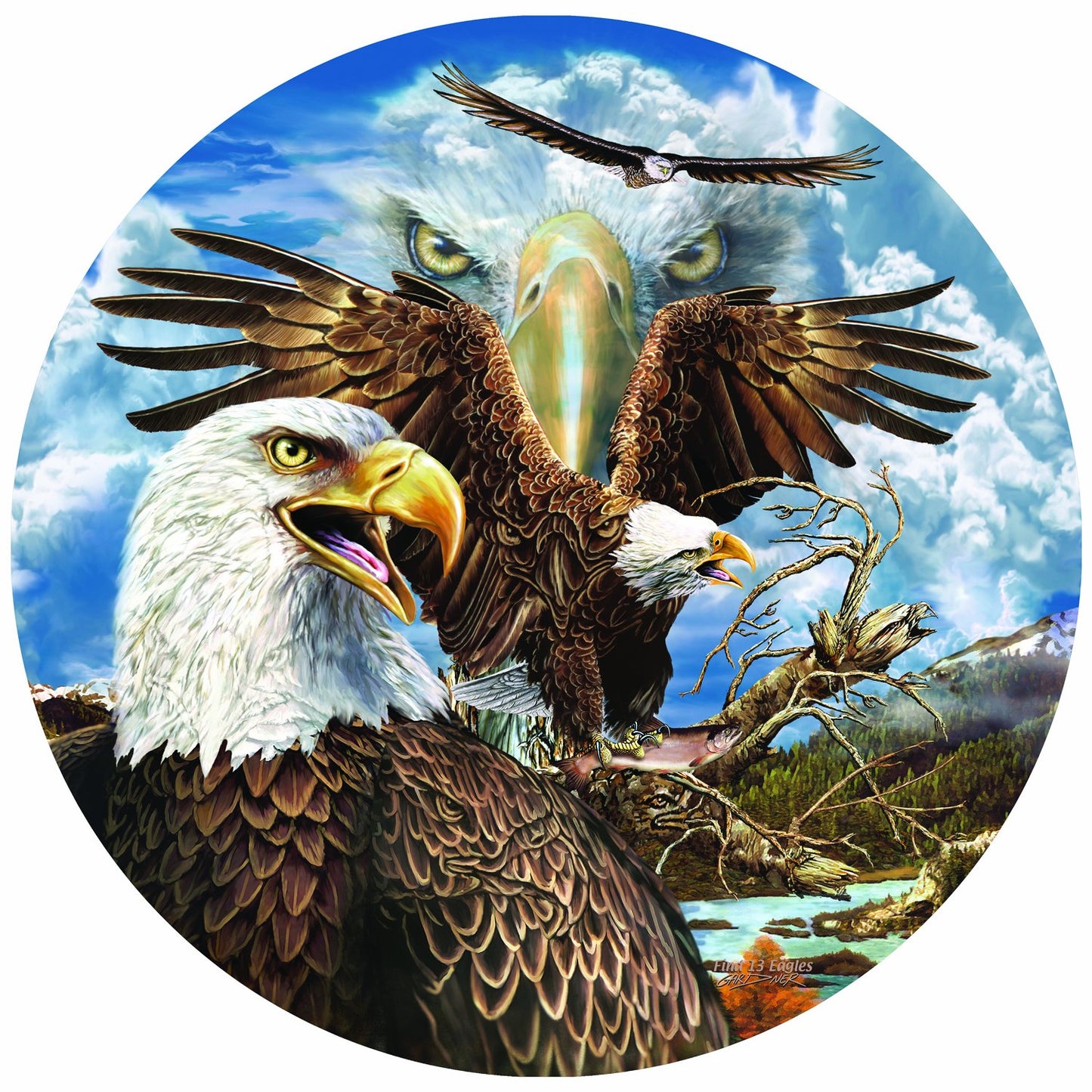 13 Eagles 1000 pc Round Jigsaw Puzzle 46591