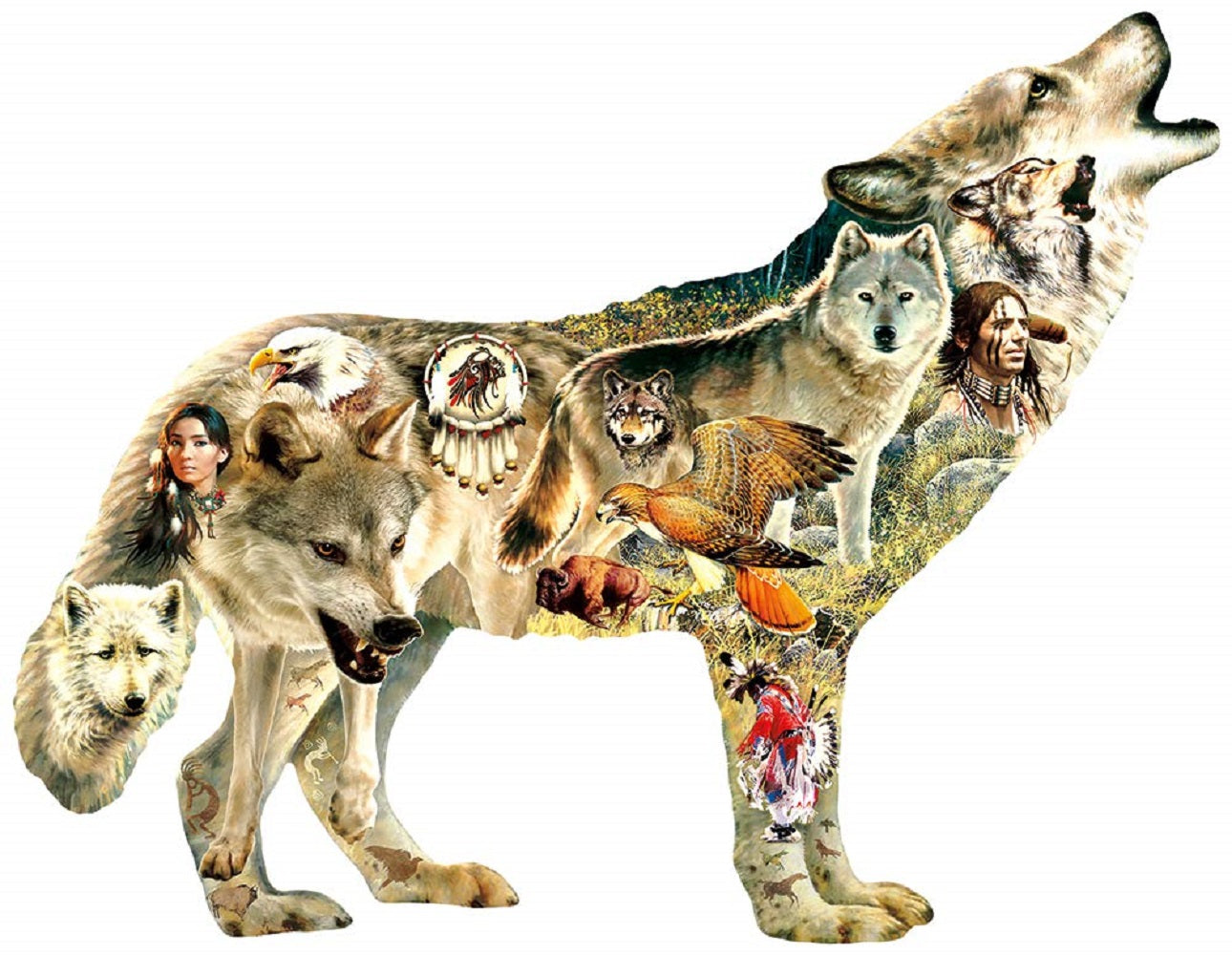 Native American Wolf 750 pc Special Shape Jigsaw Puzzle 96049