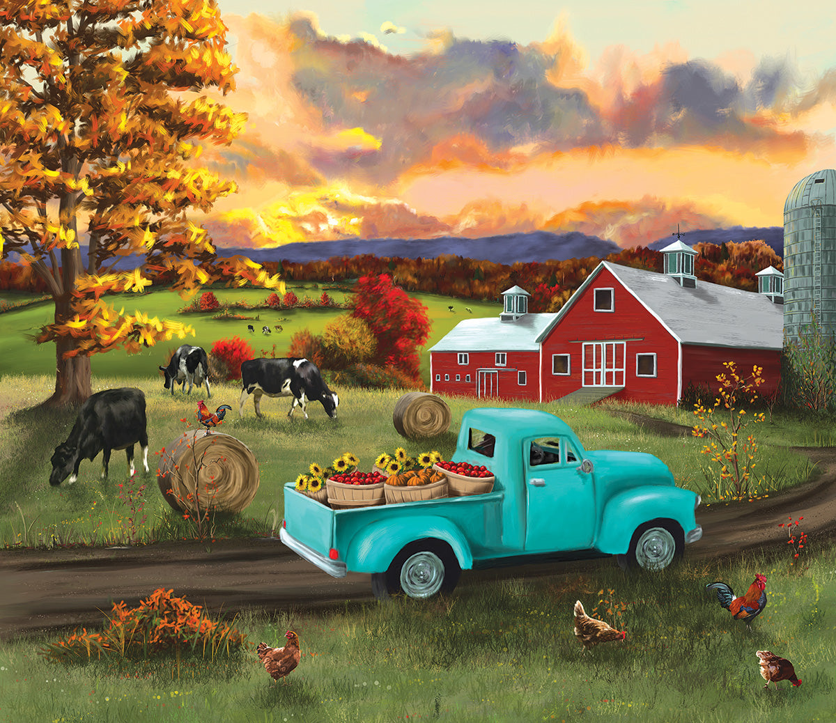 Fall Sunset at the Barn 500 pc Jigsaw Puzzle 48226