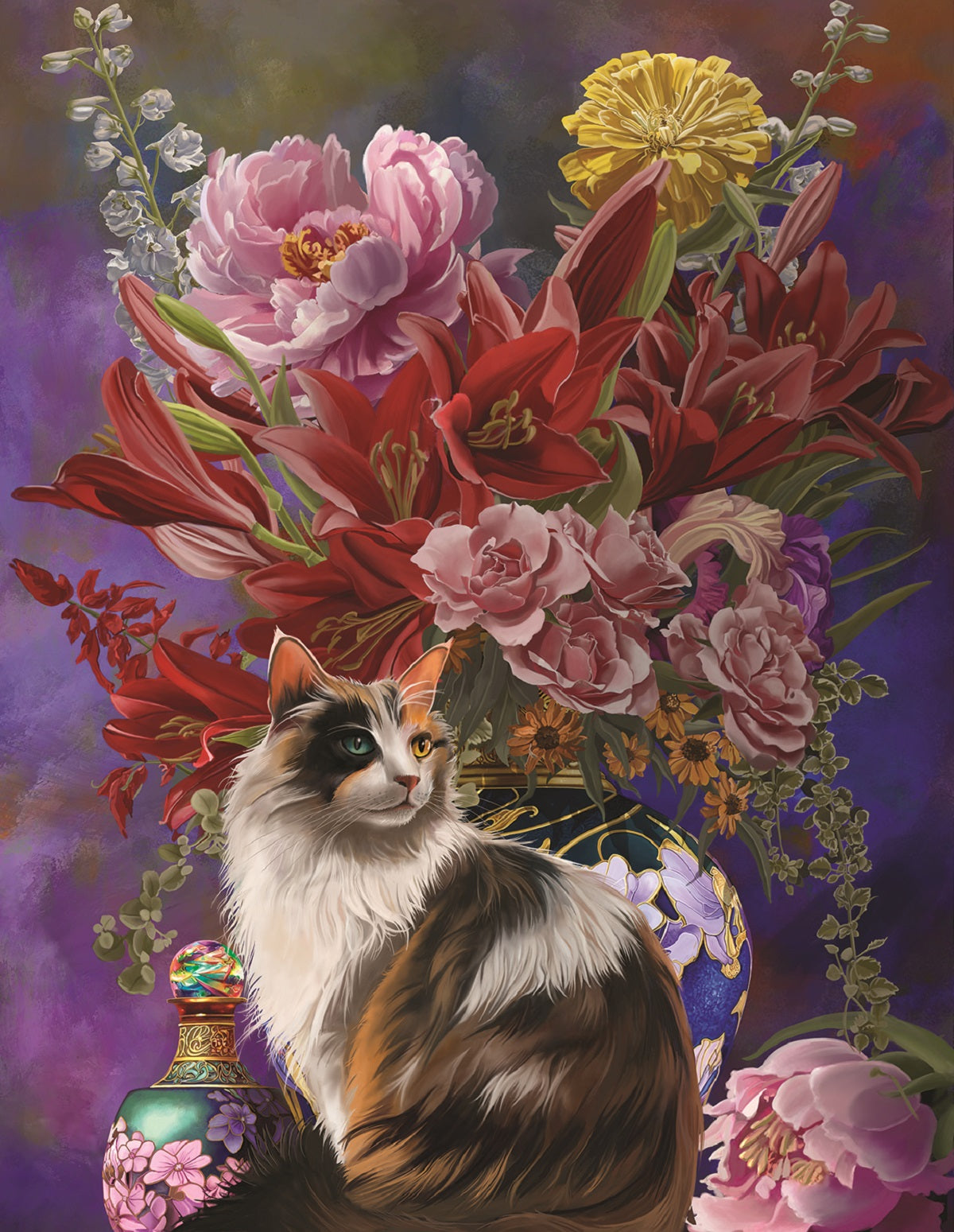 Cats and Flowers Four Chinoiserie 500 pc Large Pieces Jigsaw Puzzle 67655