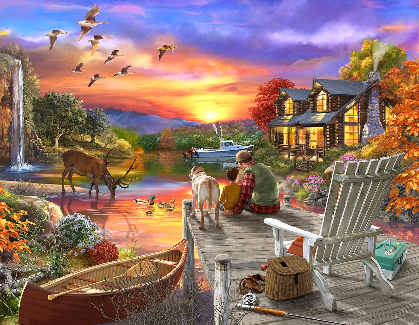 Sunset Cabin 1000 pc Large Pieces Jigsaw Puzzle 31589