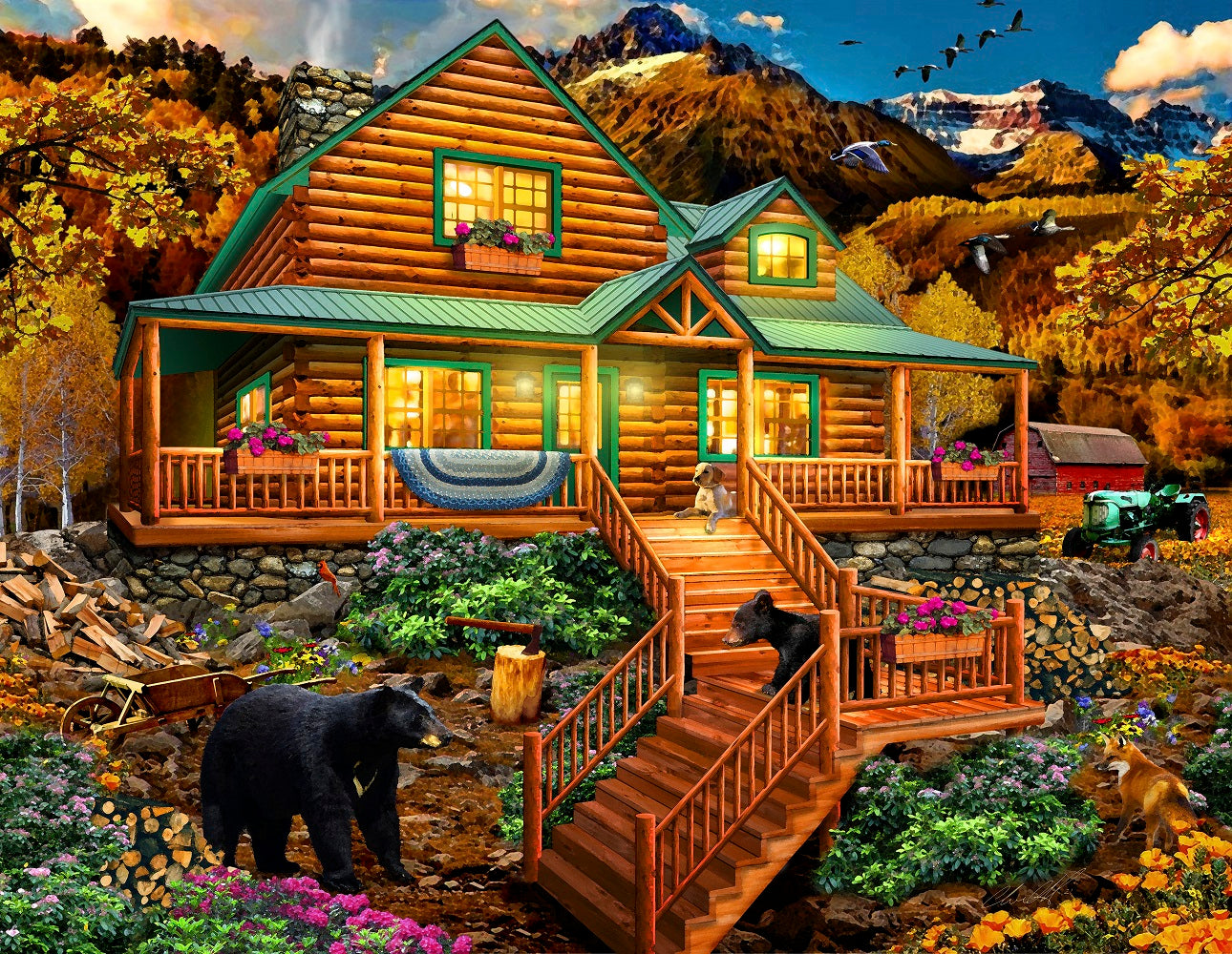 Mountain Cabin Visitors 1000 pc Large Pieces Jigsaw Puzzle 46008