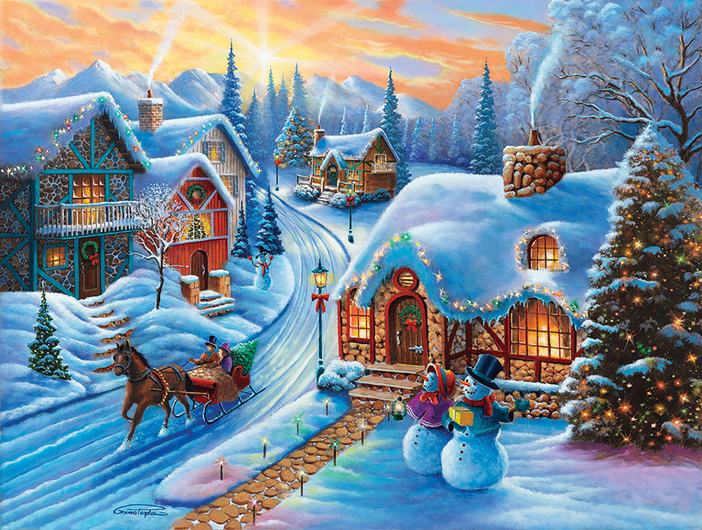 Sunset Christmas Village 500 pc Jigsaw Puzzle 51375