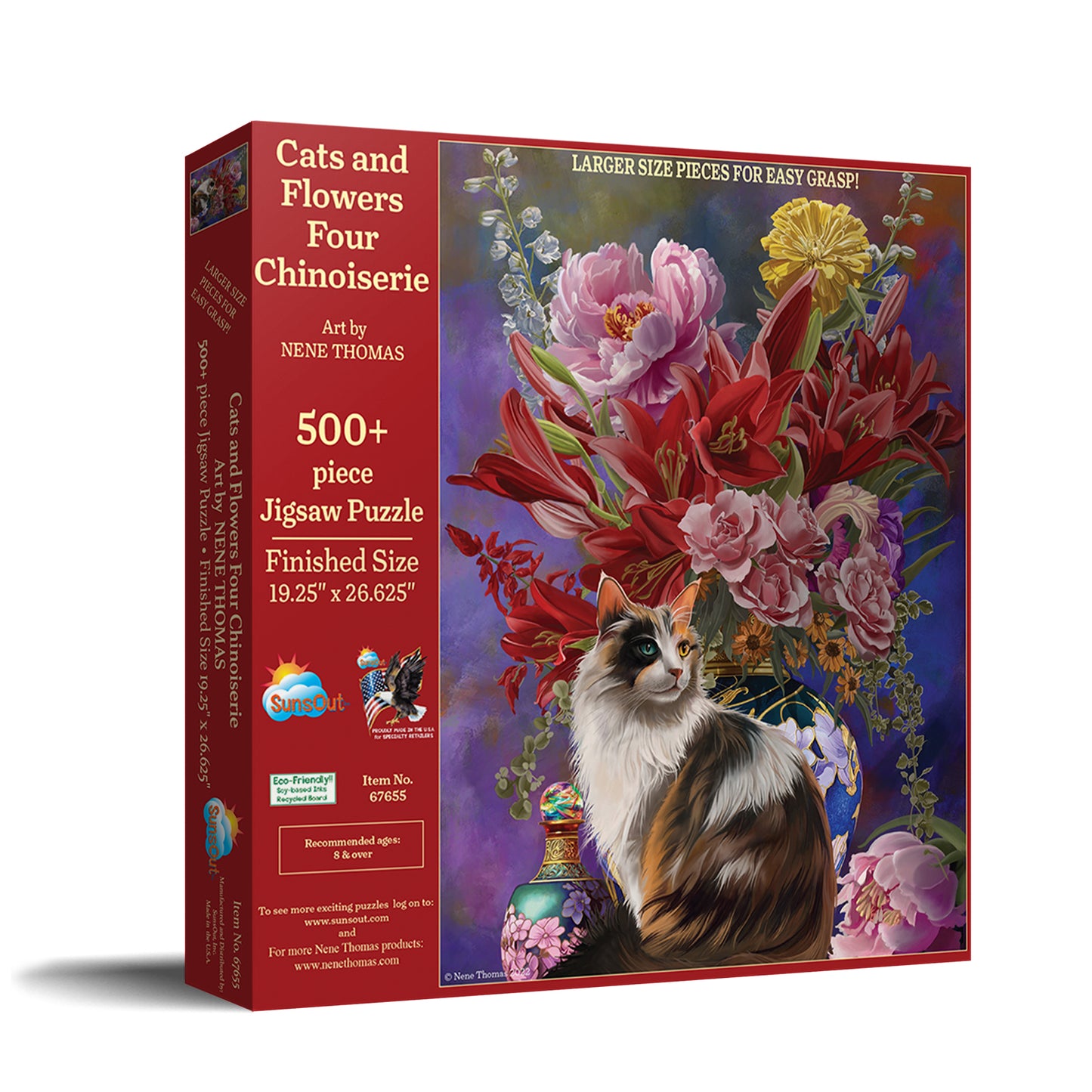 Cats and Flowers Four Chinoiserie 500 pc Large Pieces Jigsaw Puzzle 67655