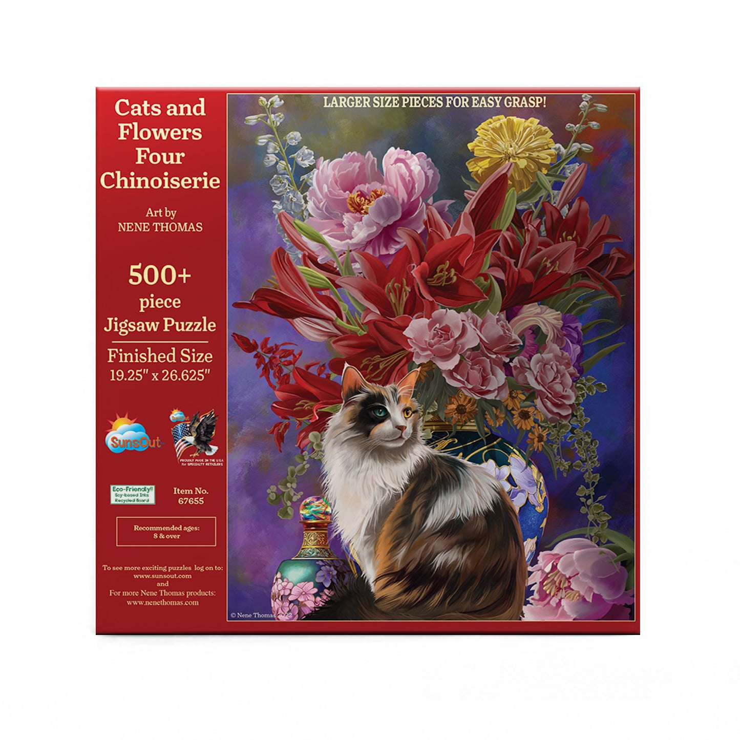 Cats and Flowers Four Chinoiserie 500 pc Large Pieces Jigsaw Puzzle 67655