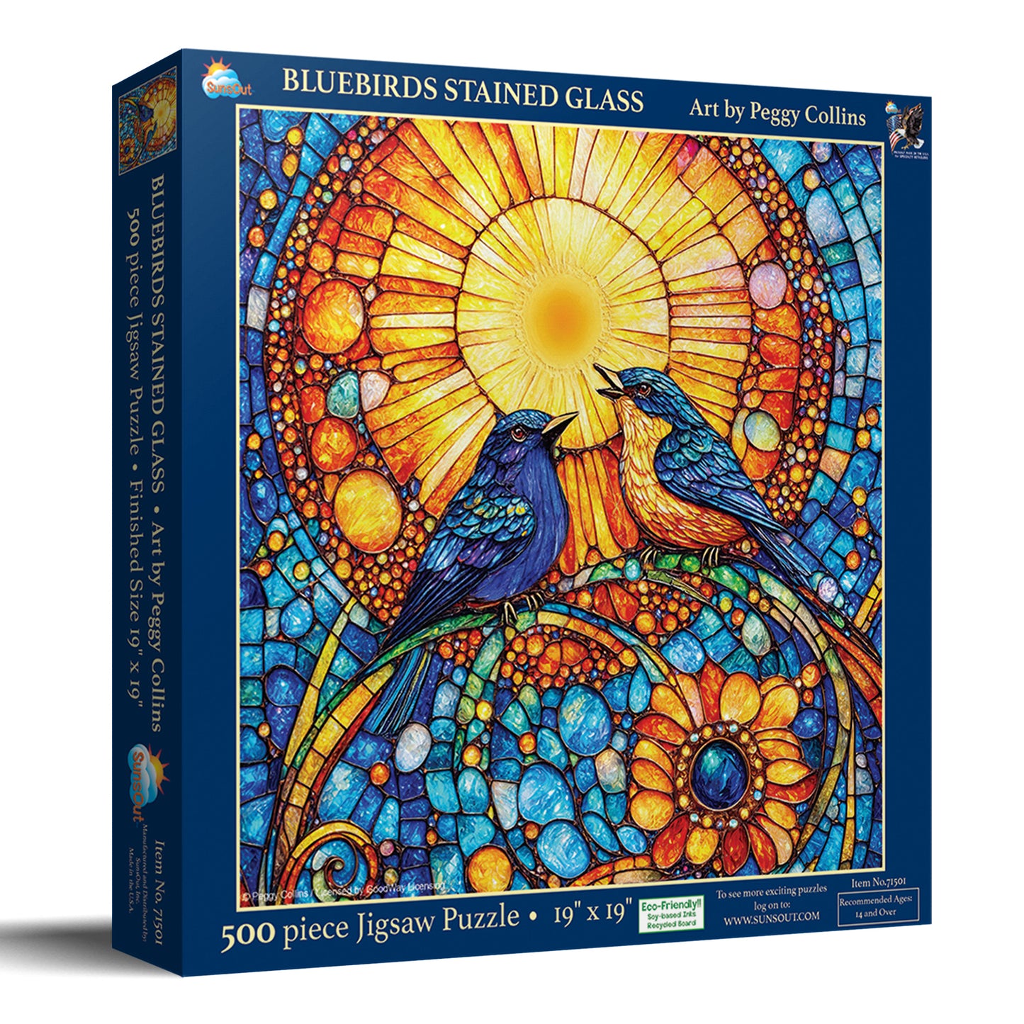 Bluebirds Stained Glass 500 pc Jigsaw Puzzle 71501