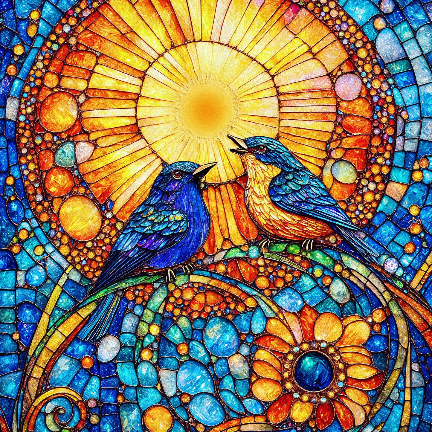 Bluebirds Stained Glass 500 pc Jigsaw Puzzle 71501
