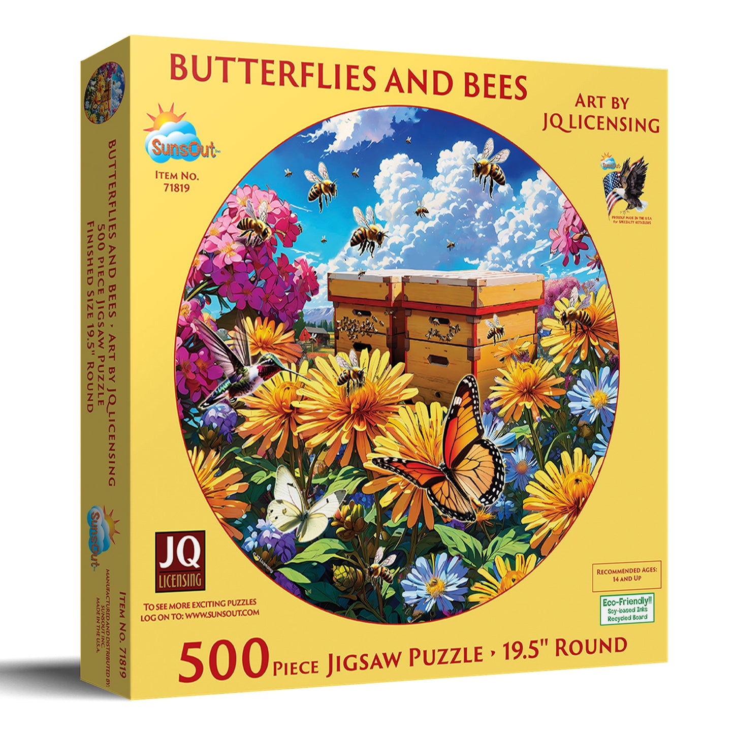 Butterflies and Bees 500 pc Round Jigsaw Puzzle 71819