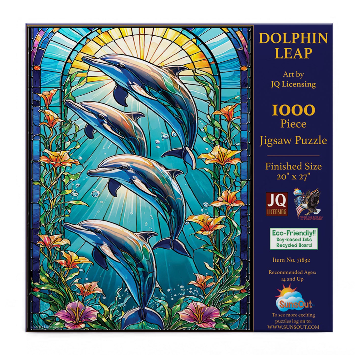 Dolphin Leap Stained Glass 1000 pc Jigsaw Puzzle 71832