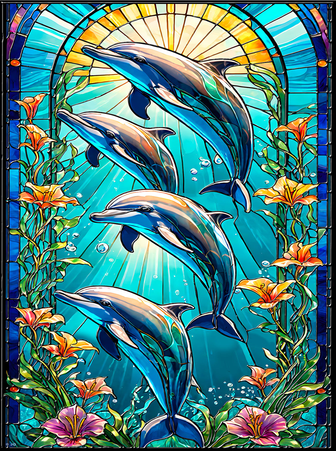 Dolphin Leap Stained Glass 1000 pc Jigsaw Puzzle 71832