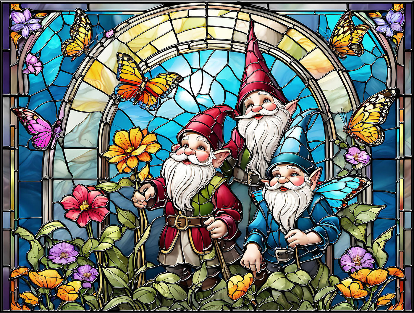 Stained Glass Gnomes 300 pc Jigsaw Puzzle 71864