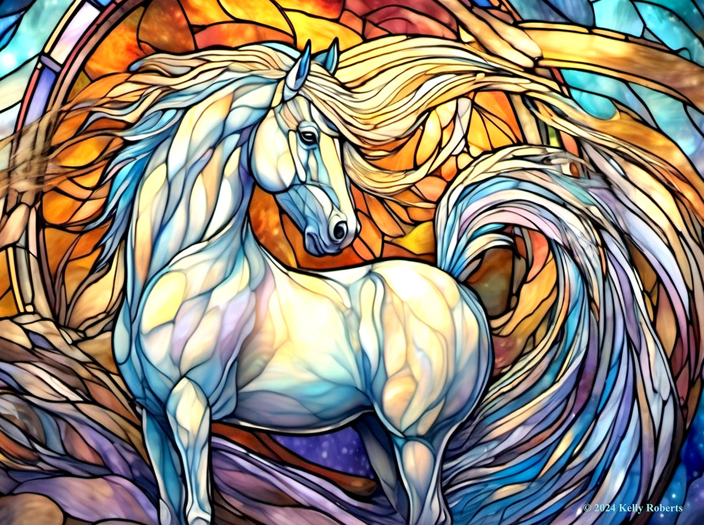 Stained Glass Zoo White Horse 500 pc Jigsaw Puzzle 73303