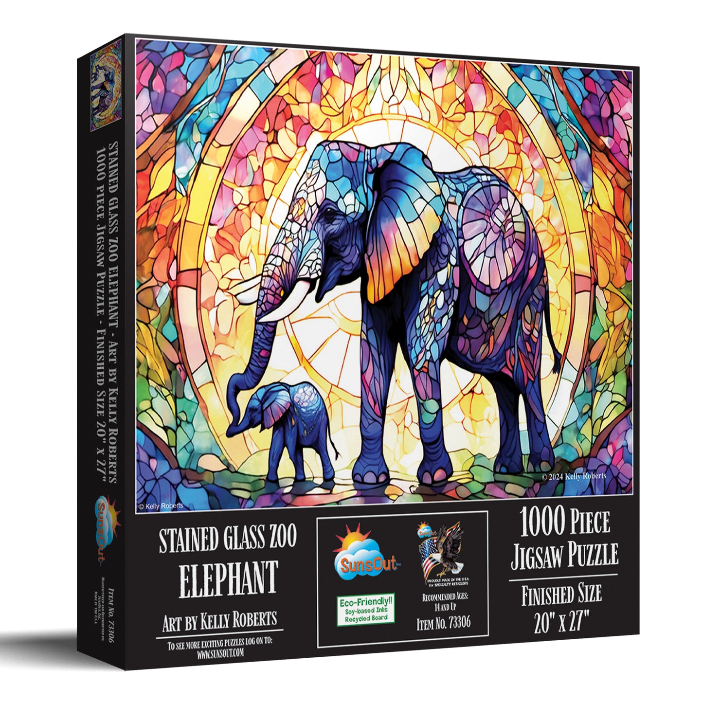 Stained Glass Zoo Elephants 1000 pc Jigsaw Puzzle 73306
