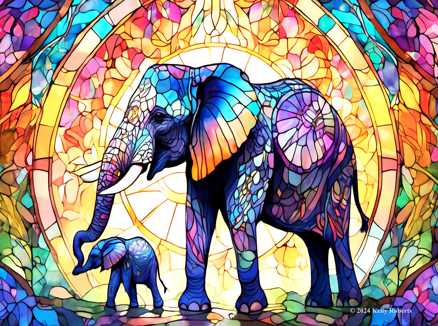 Stained Glass Zoo Elephants 1000 pc Jigsaw Puzzle 73306