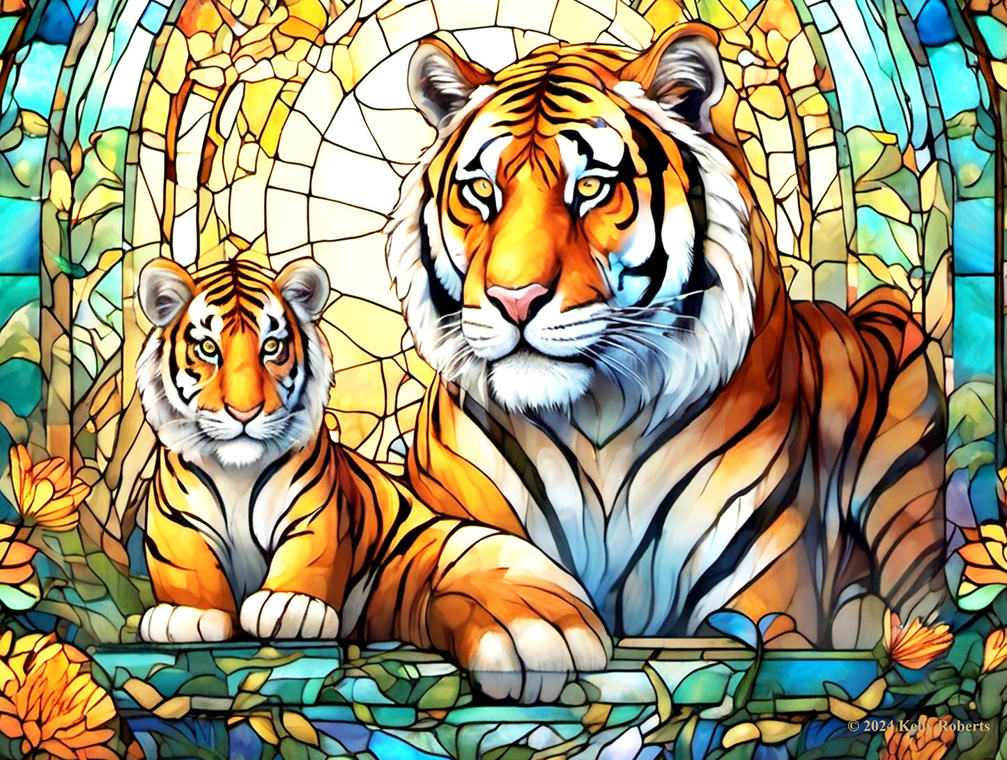 Stained Glass Zoo Tigers 500 pc Jigsaw Puzzle 73308