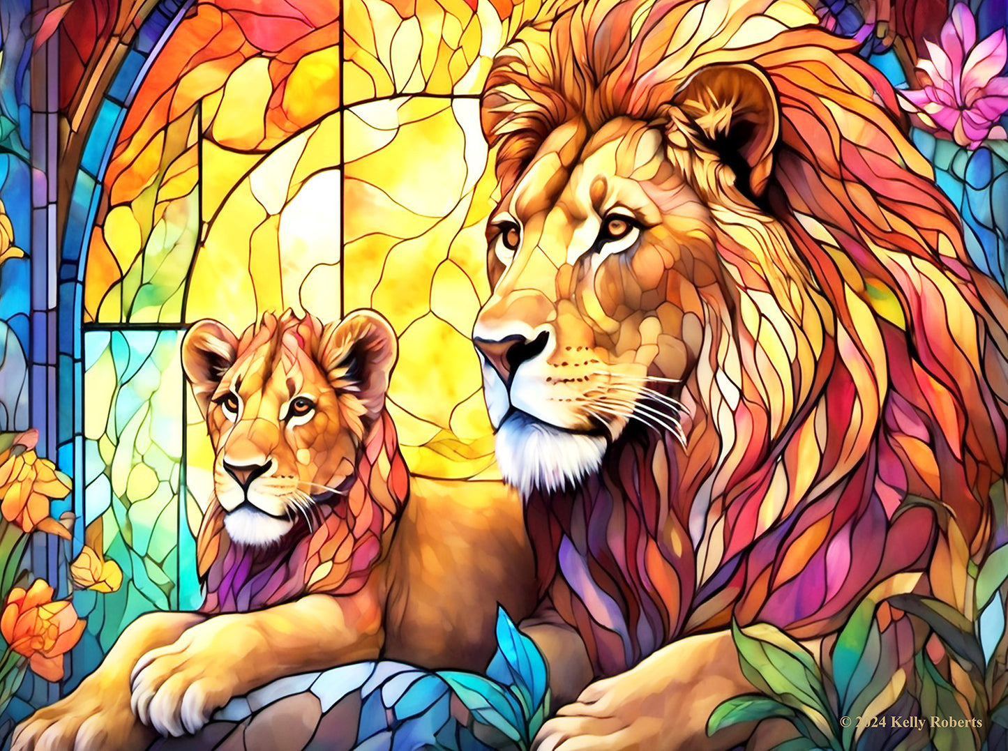 Stained Glass Zoo Lion Family 1000 pc Jigsaw Puzzle 73312