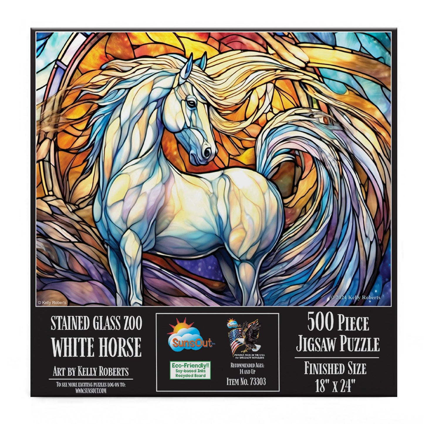 Stained Glass Zoo White Horse 500 pc Jigsaw Puzzle 73303