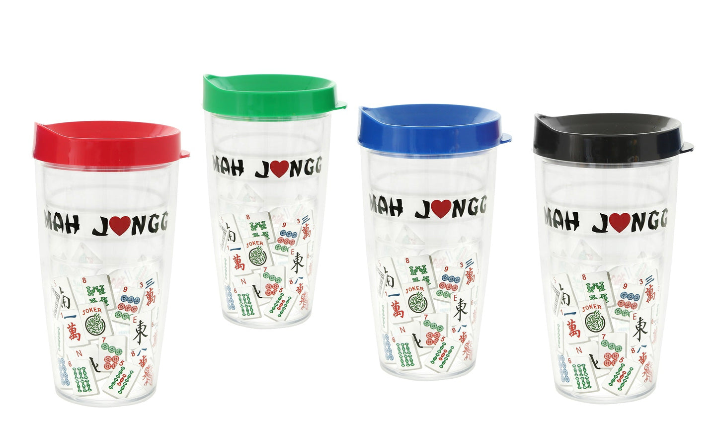 Mah Jongg Tumbler 16 oz Drinkware (4 Asst Tumblers) MJ-16oz-4PACK