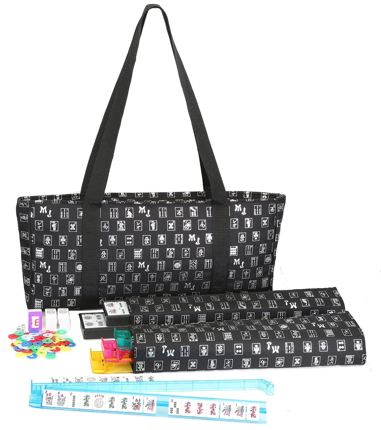 Mah Jongg Black & Silver MJ Designer Logo Soft Replacement Case, includes two matching wraps and a bonus bag, (Replacement Soft Case Only - tiles, trays, racks and pushers not included) 132643