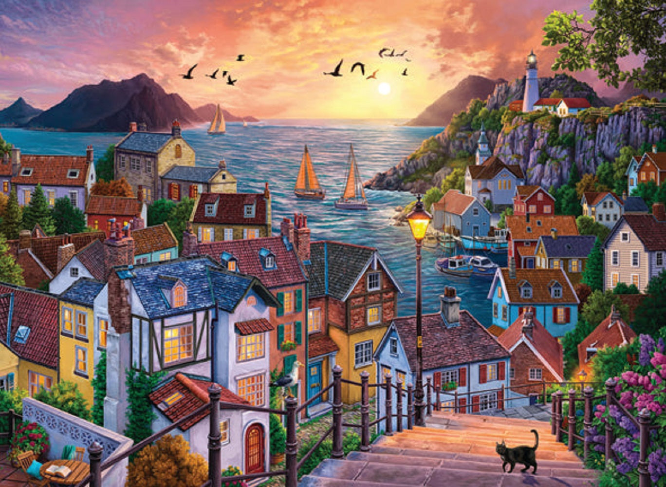Coastal Town At Sunset 1000 pc  Jigsaw Puzzle 1098