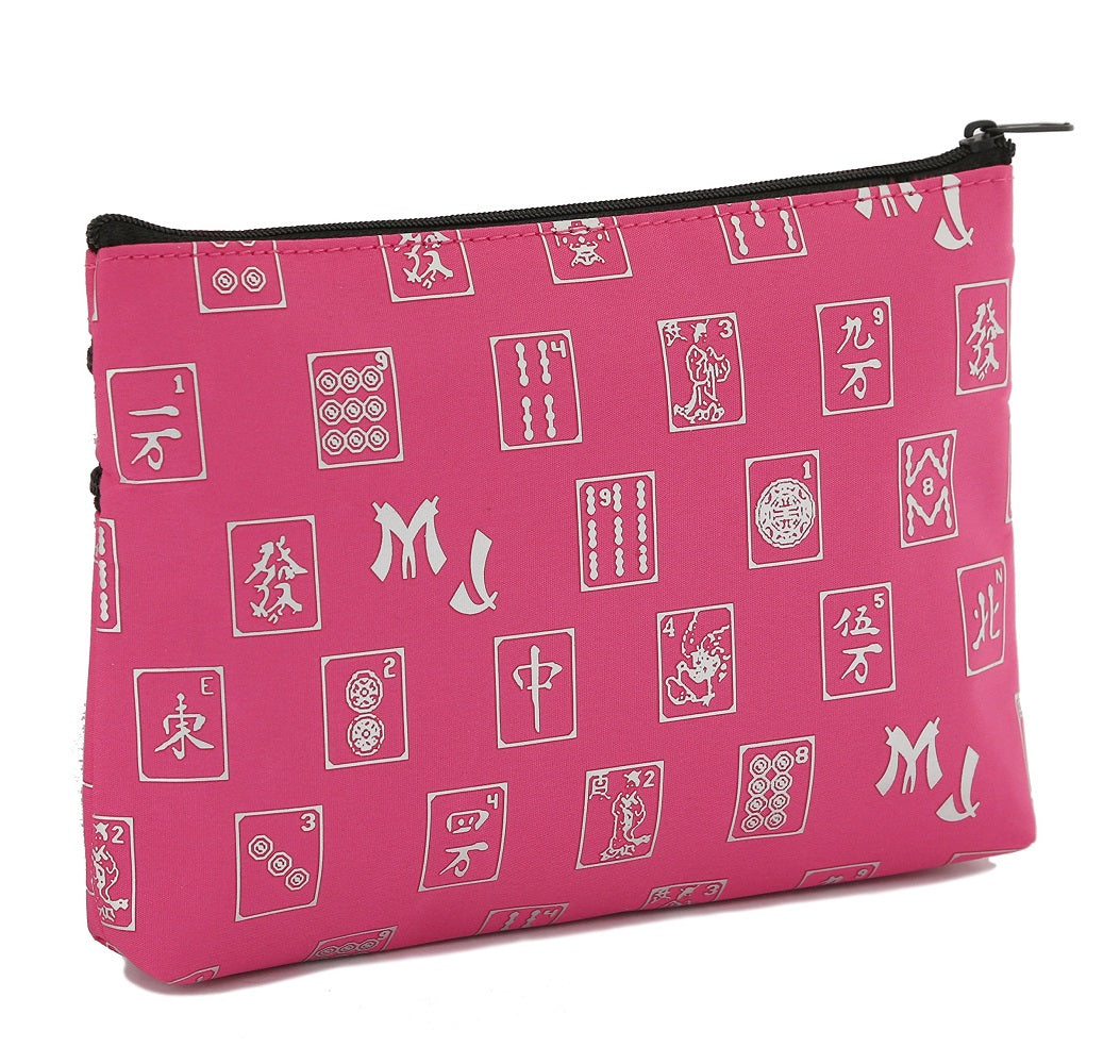 Fuchsia and Silver (Pink) Pattern 3-Zipper Purse for Mahjong, holds 2025 card, easy to clean, designer style     132696