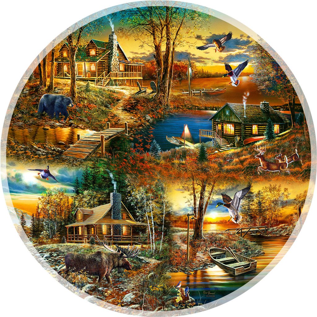 Cabins in the Woods 1000 pc Round Jigsaw Puzzle 58662