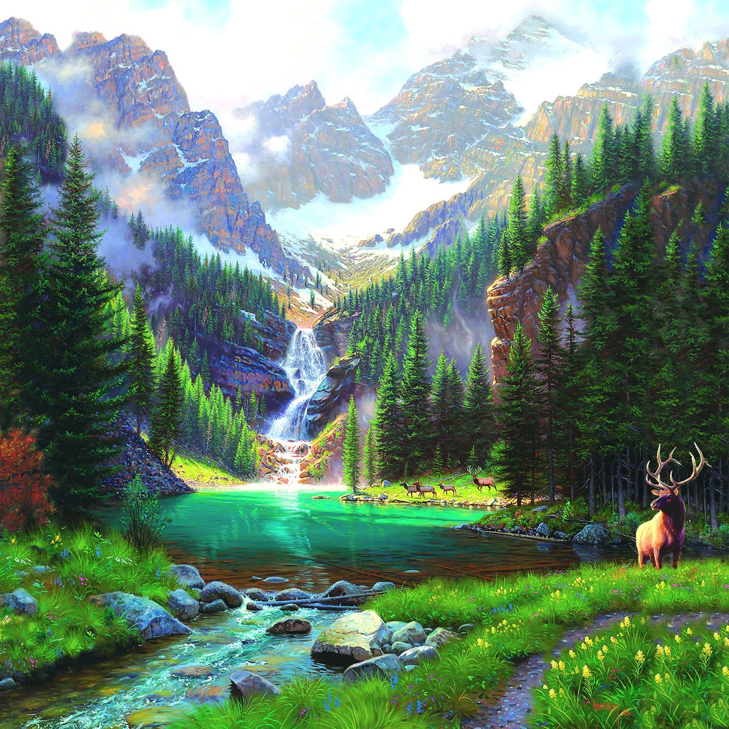 Elk at the Waterfall 1000 pc  Jigsaw Puzzle 52982