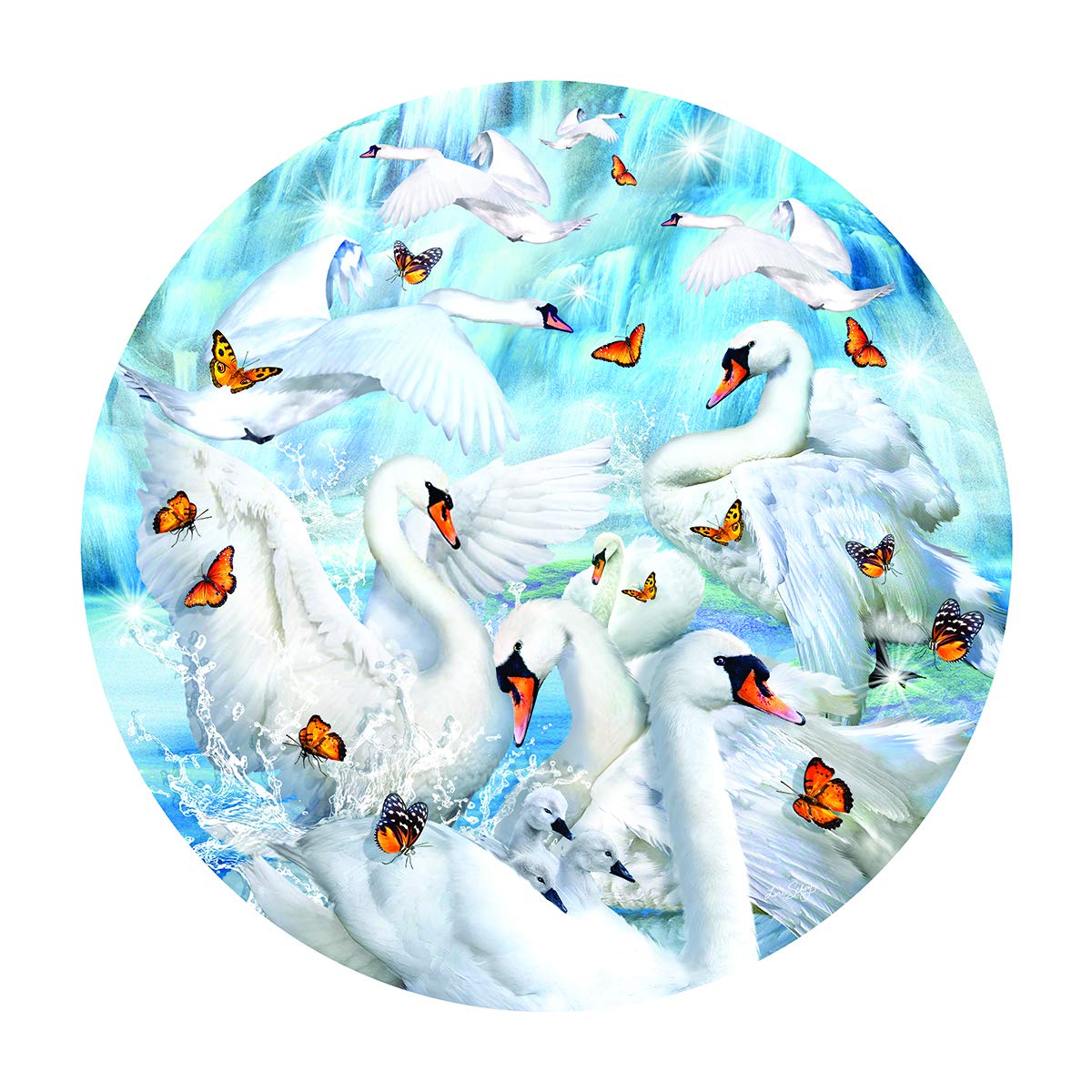 Swan Waterfall 1000 pc Round Jigsaw Puzzle 35134