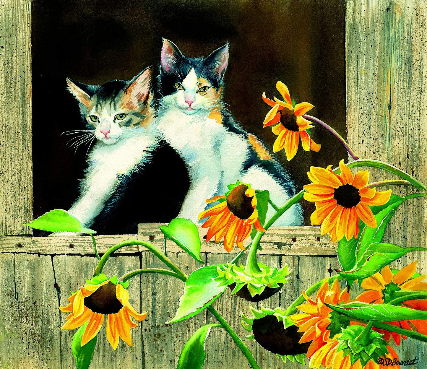 Kittens and Sunflowers 550 pc  Jigsaw Puzzle 28975