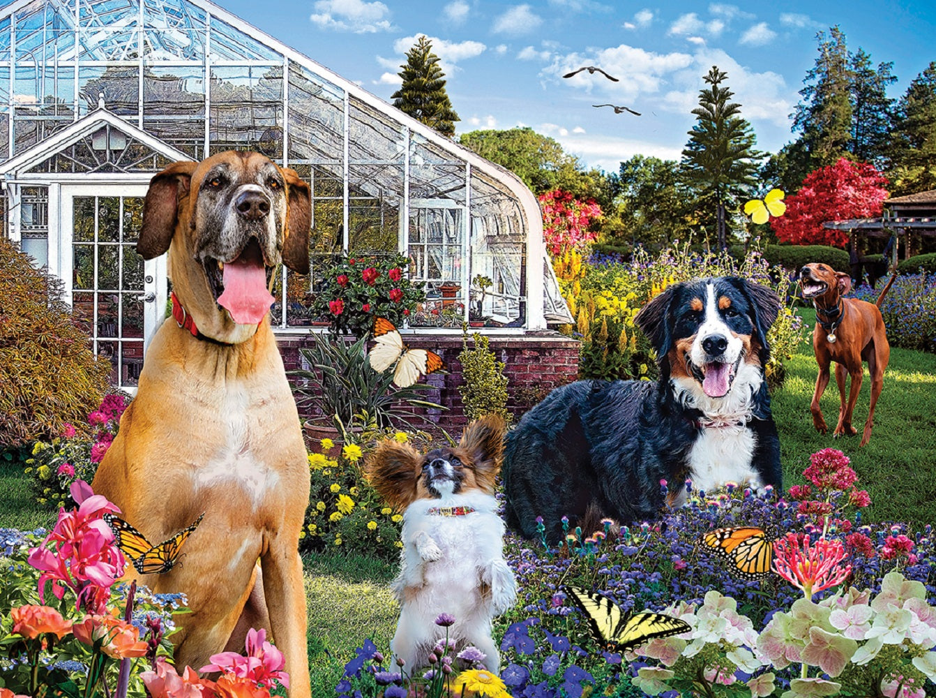 Conservatory Garden Canines 1000 pc  Jigsaw Puzzle 72040