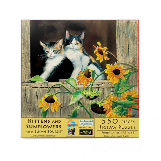 Kittens and Sunflowers 550 pc  Jigsaw Puzzle 28975