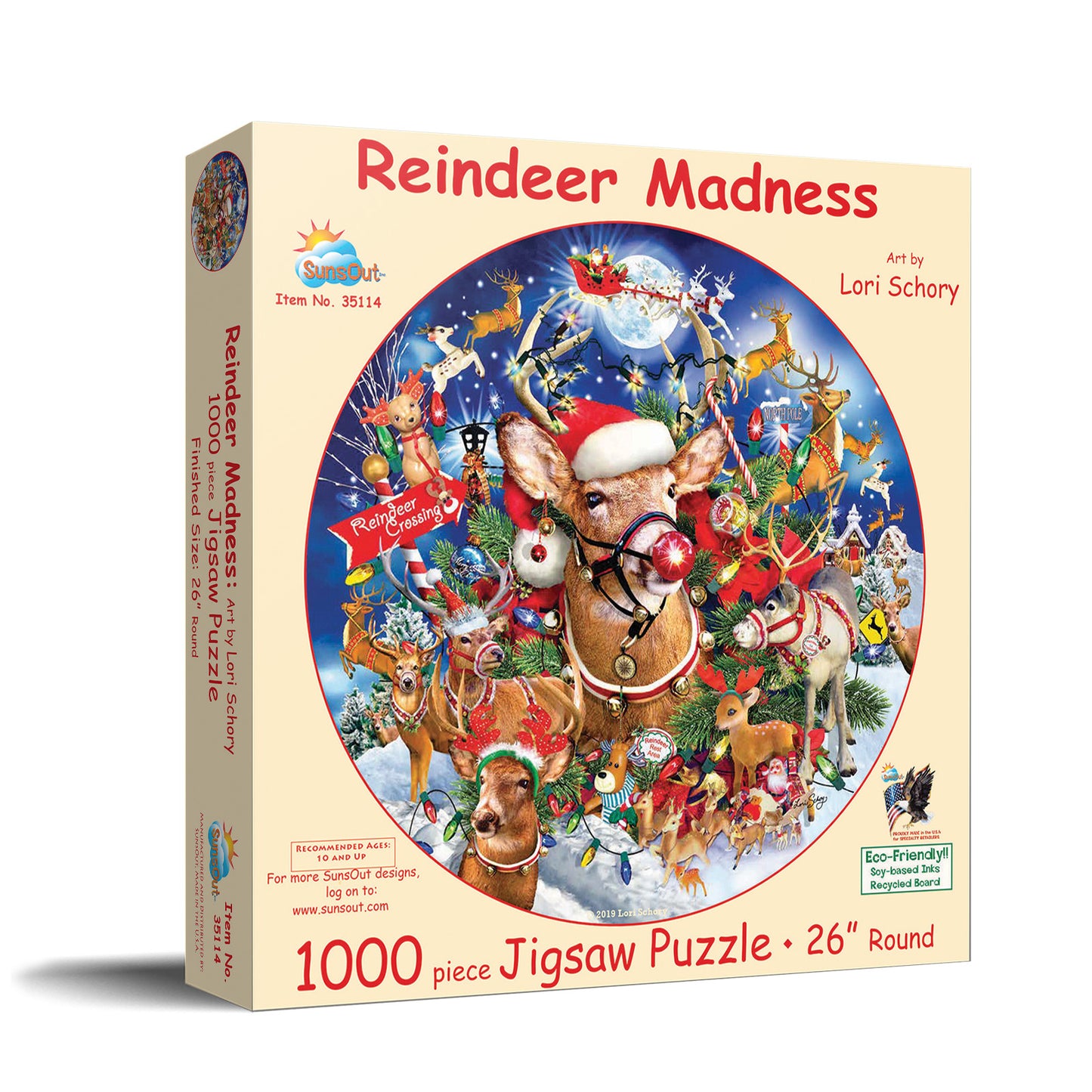 Reindeer Madness 1000 pc Round Jigsaw Puzzle 35114