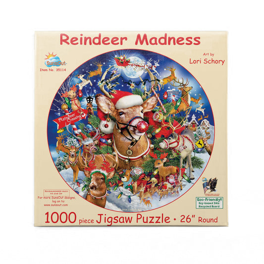 Reindeer Madness 1000 pc Round Jigsaw Puzzle 35114