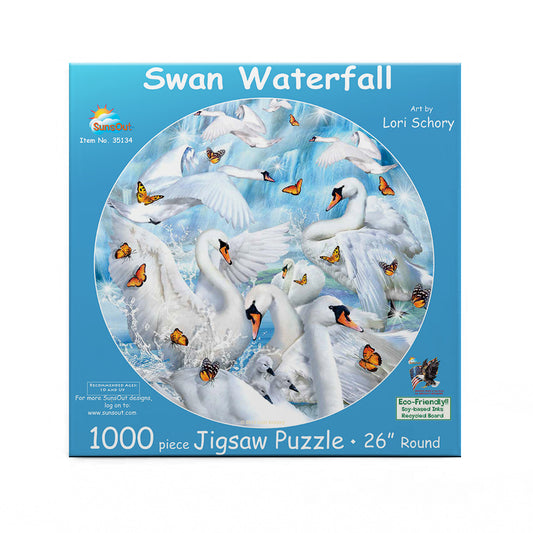 Swan Waterfall 1000 pc Round Jigsaw Puzzle 35134