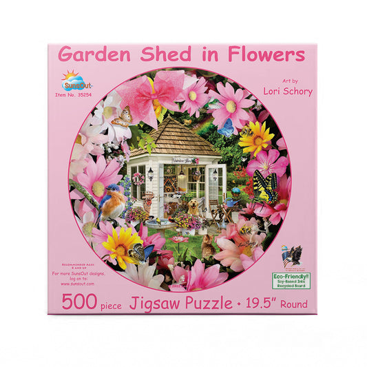 Garden Shed in Flower 500 pc Round Jigsaw Puzzle 35254