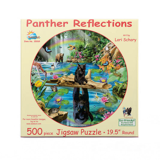 Panther Reflections 500 pc Round Jigsaw Puzzle 35269