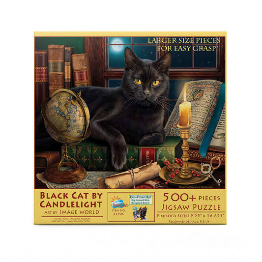 Black Cat by Candlelight 500 pc Large Pieces Jigsaw Puzzle 42906