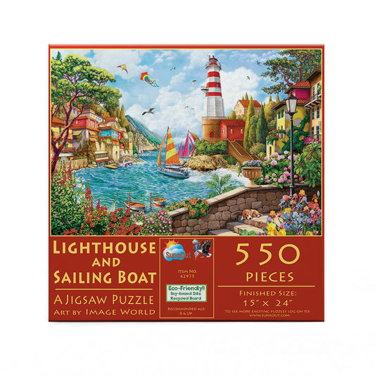 Lighthouse and Sailing Boat 550 pc  Jigsaw Puzzle 42975