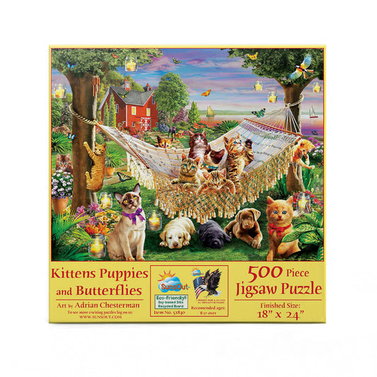 Kittens Puppies and Butterflies 500 pc  Jigsaw Puzzle 51830