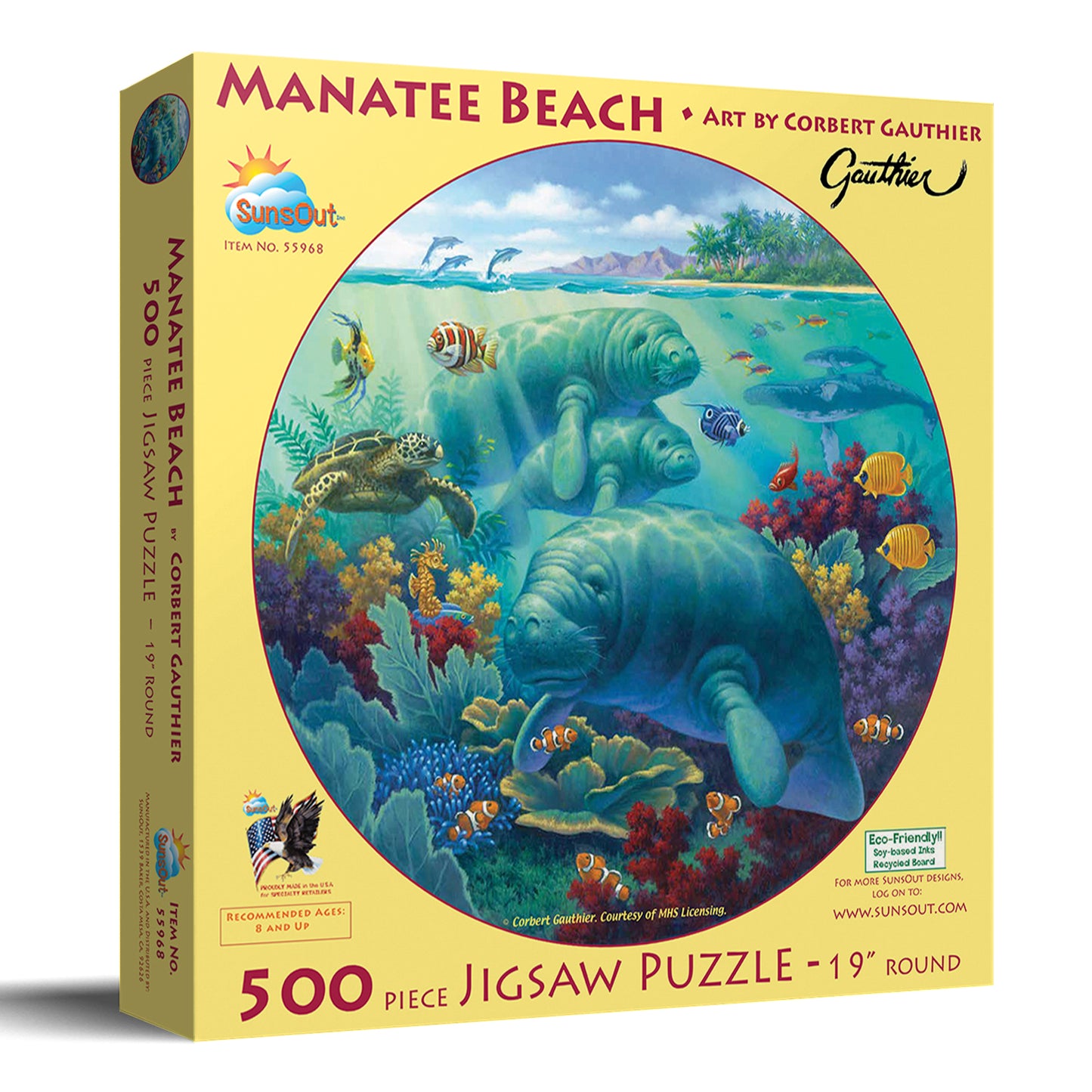 Manatee Beach 500 pc Round Jigsaw Puzzle 55968