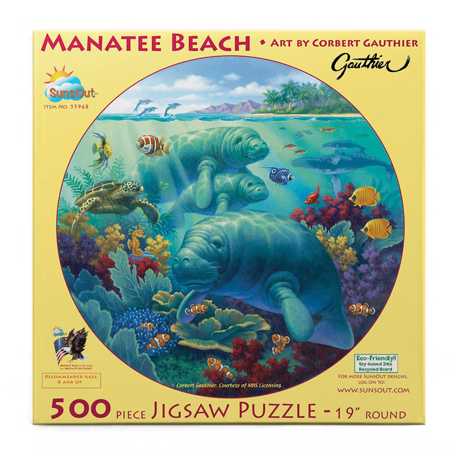 Manatee Beach 500 pc Round Jigsaw Puzzle 55968