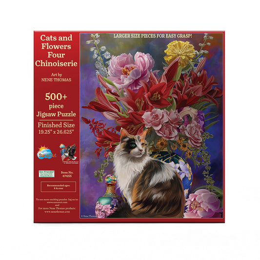 Cats and Flowers Four Chinoiserie 500 pc Large Pieces Jigsaw Puzzle 67655