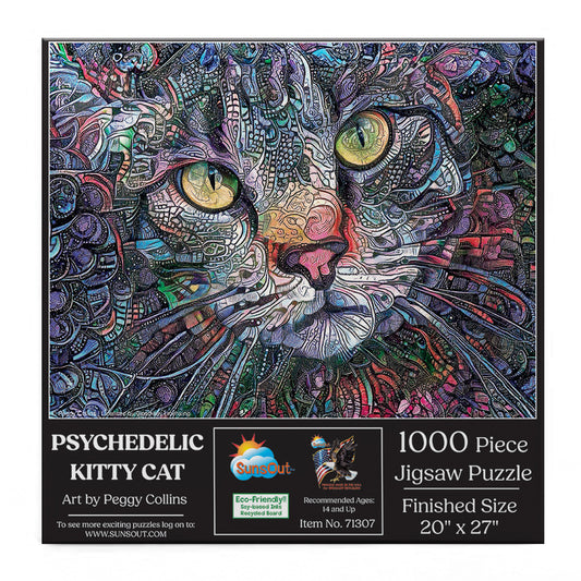 Psychedelic Kitty Cat 1000 pc  Jigsaw Puzzle 71307