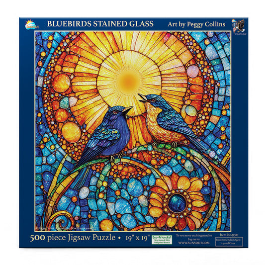 Bluebirds Stained Glass 500 pc  Jigsaw Puzzle 71501