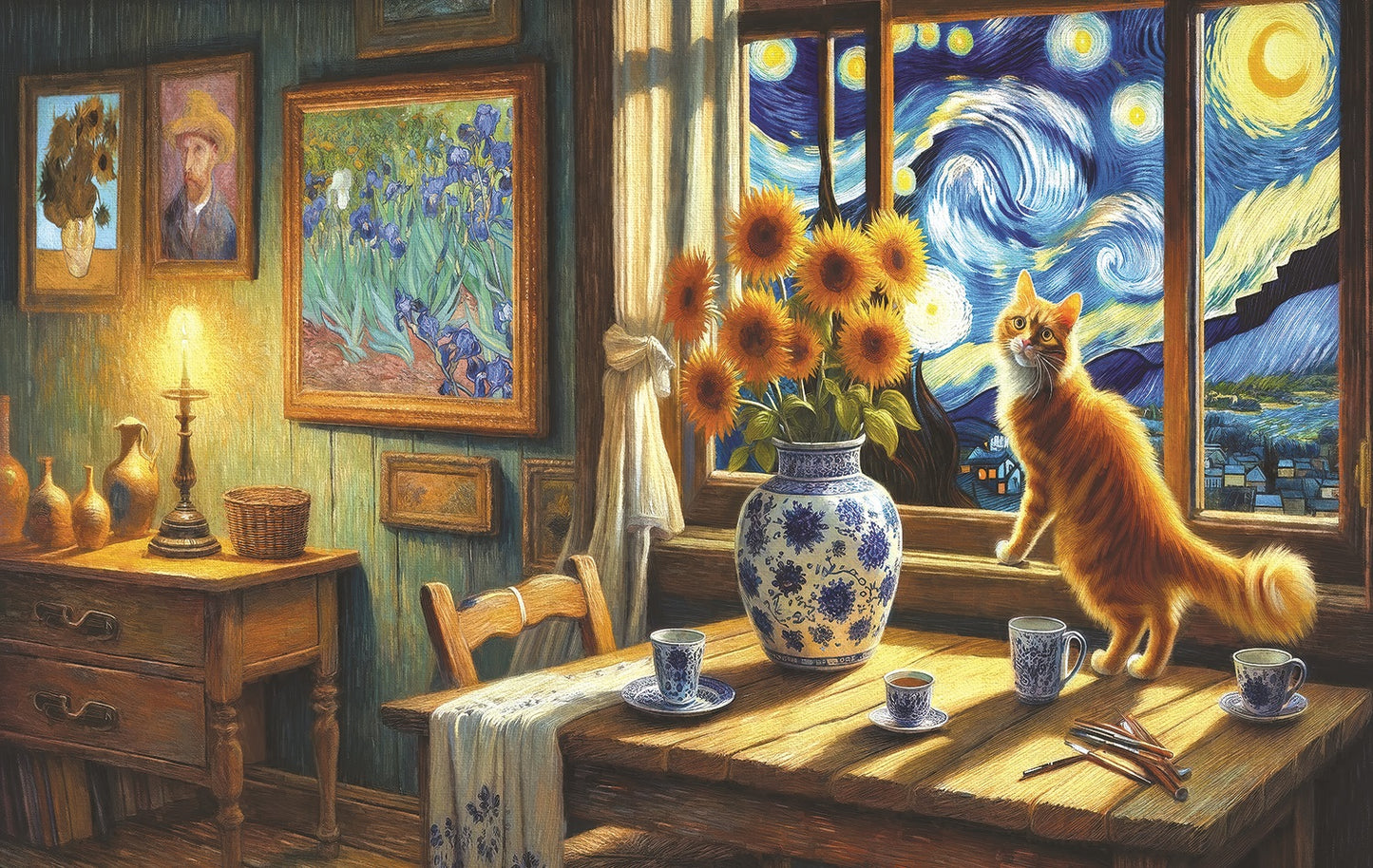 Van Gogh the Cat on a Starry Night 550 pc  Jigsaw Puzzle 71505