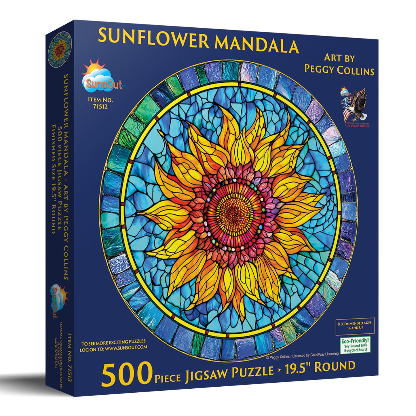 Sunflower Mandala 500 pc Round Jigsaw Puzzle 71512