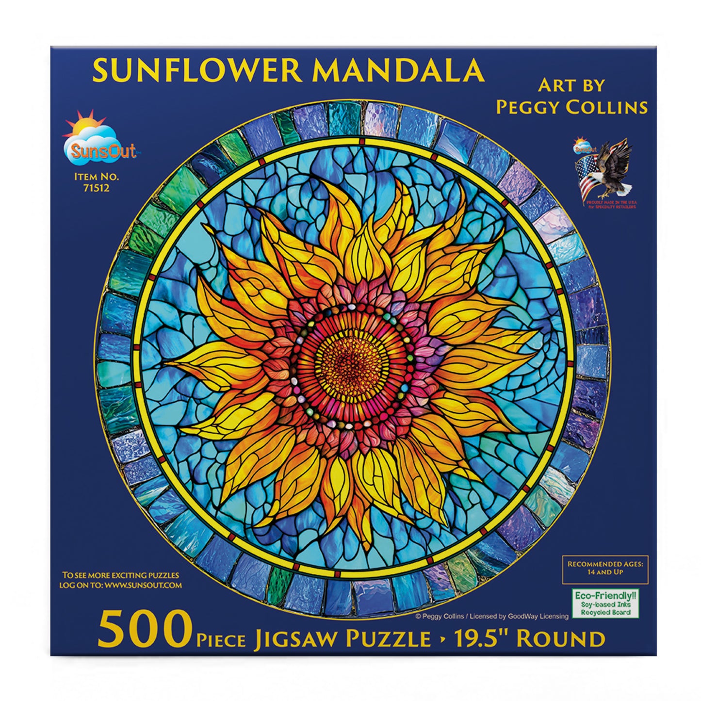 Sunflower Mandala 500 pc Round Jigsaw Puzzle 71512