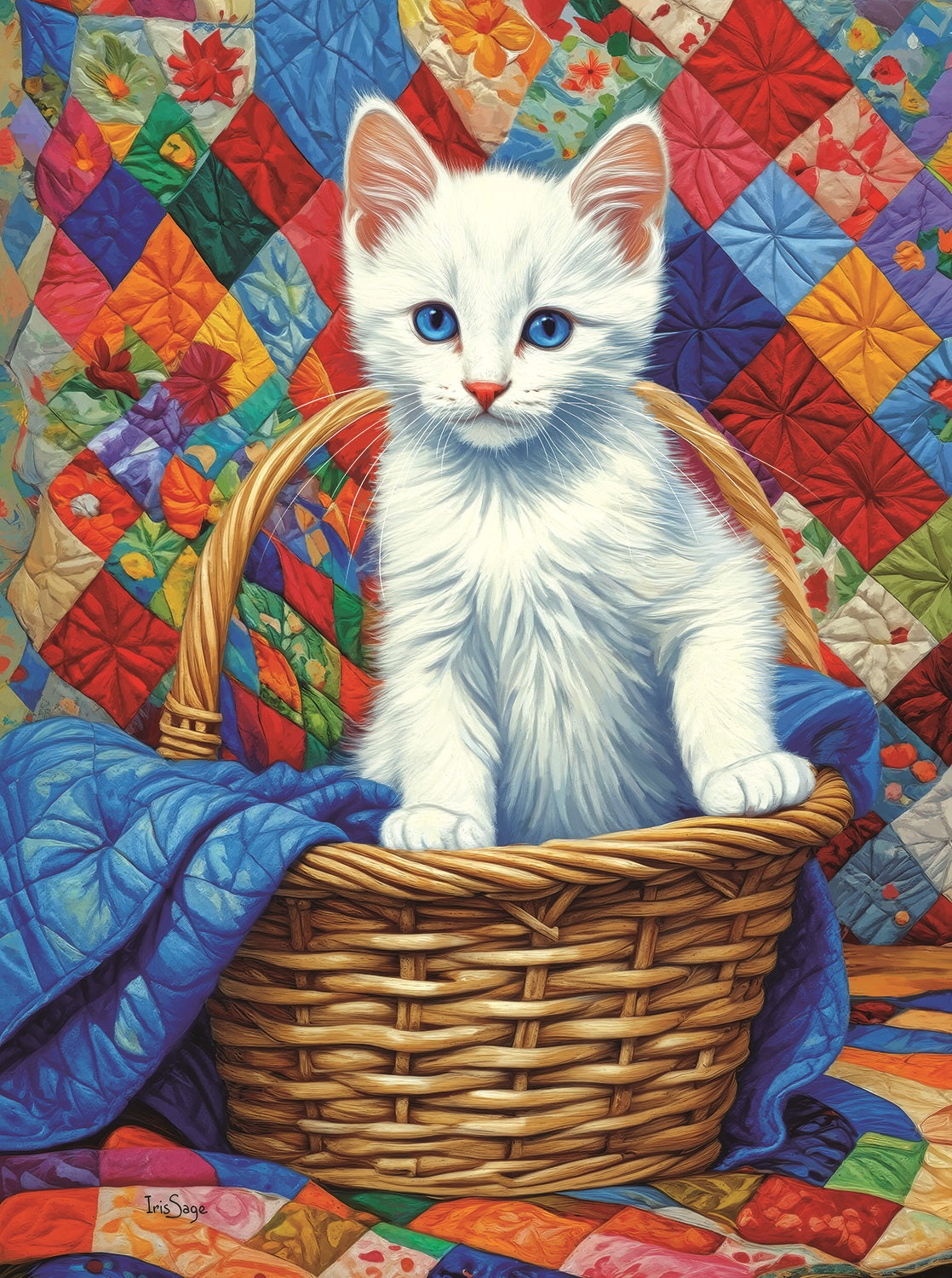 White Kitten and Quilts 1000 pc  Jigsaw Puzzle 71546
