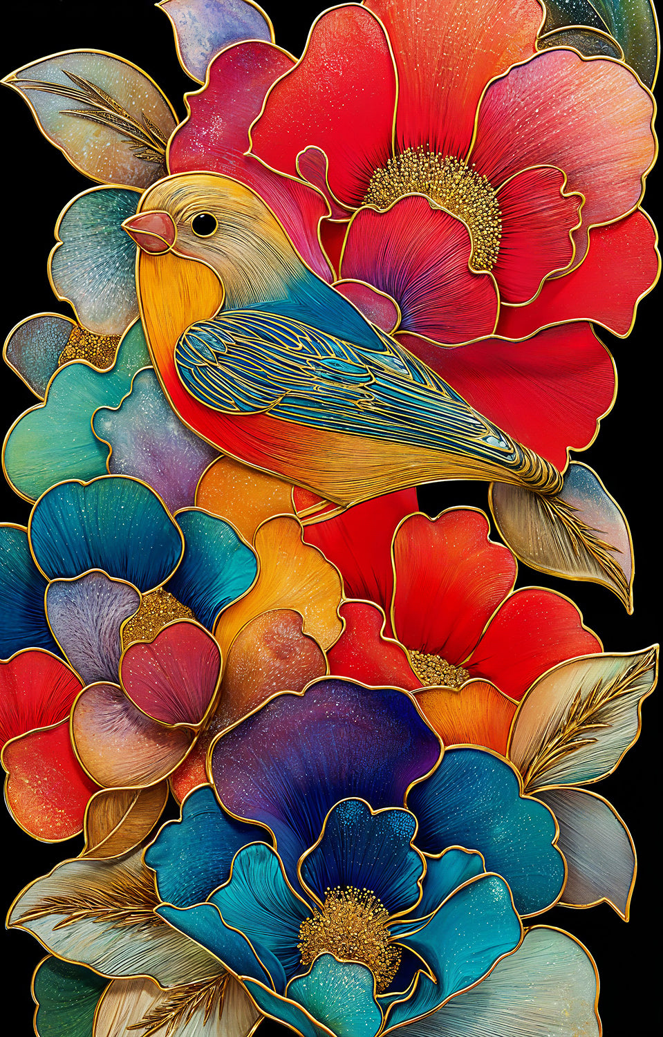Finch and Flowers 1000 pc  Jigsaw Puzzle 71548