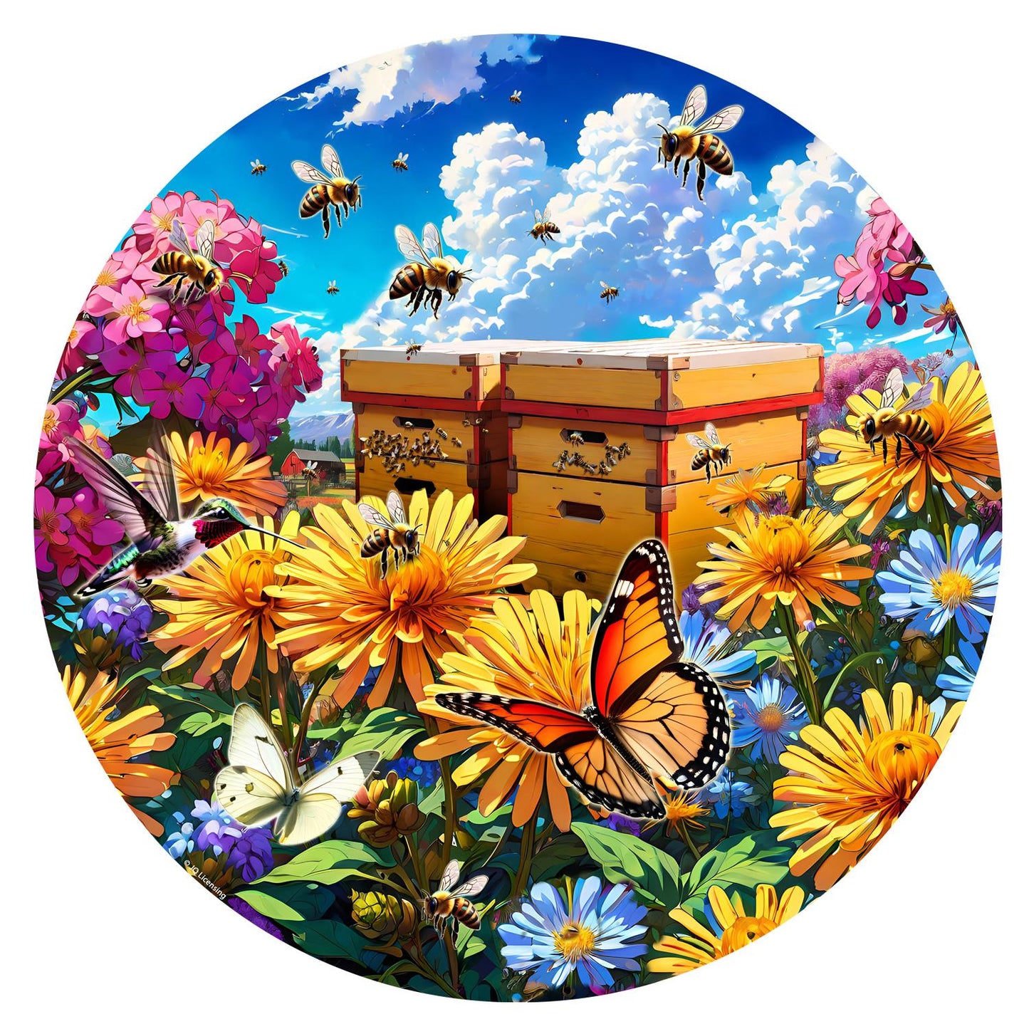 Butterflies and Bees 500 pc Round Jigsaw Puzzle 71819